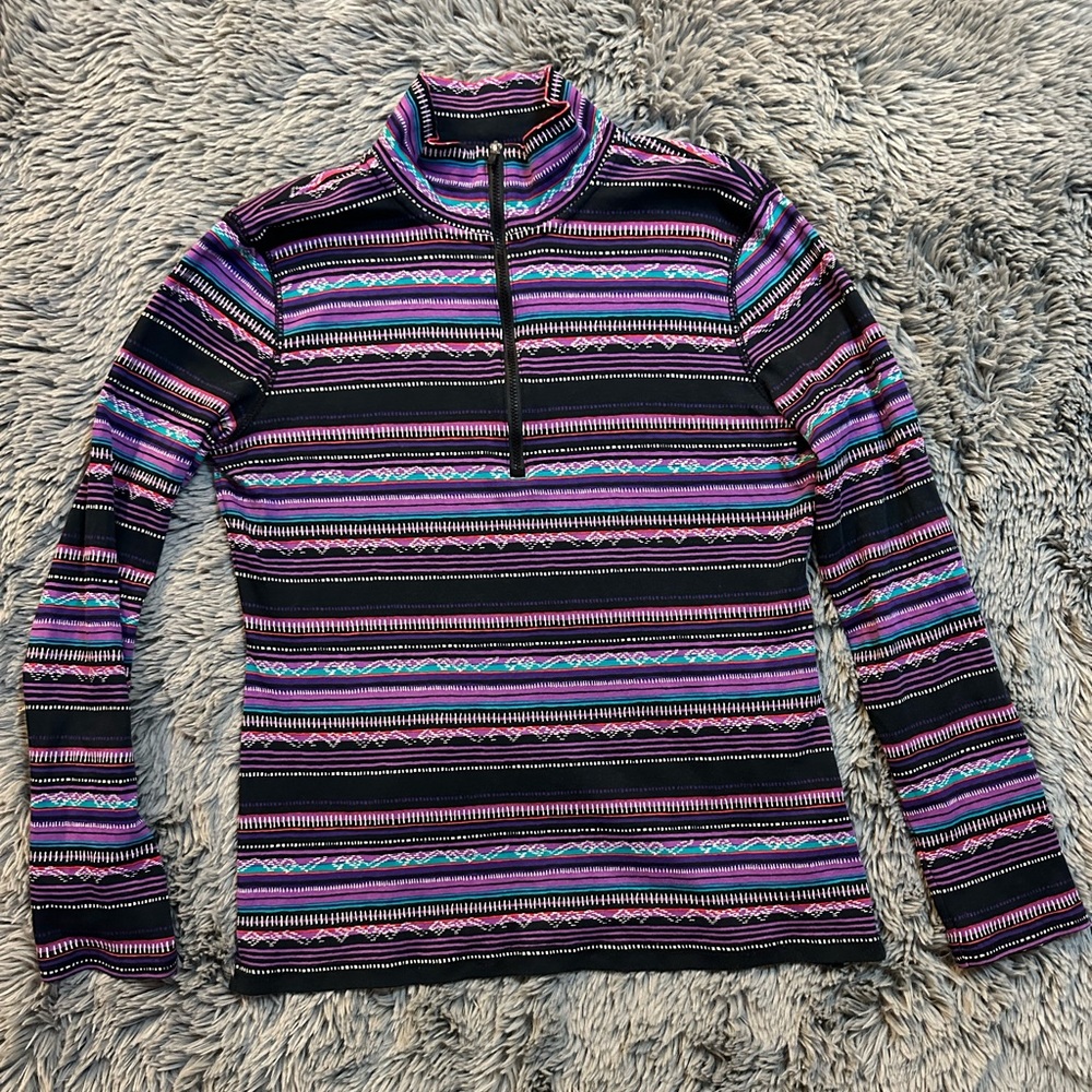 Chaps Sports Shirt Womens Large Multicolor Tribal Print Long Sleeve 1/4 zip